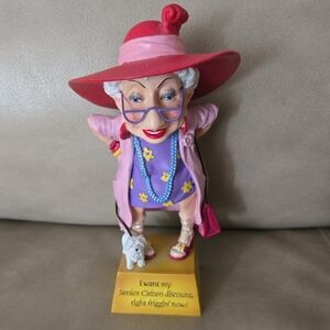 Vintage Style Pink Red Lady Figurine Décor - Humorous Senior Citizen Statue
